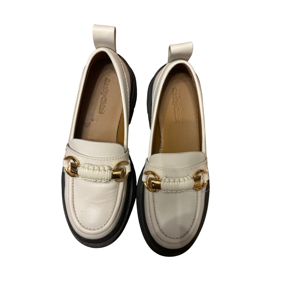 See by Chloe Lylia Loafers Womens 39 Ivory Leather Chunky Lug Sole NIB SB39022A - Picture 2 of 10
